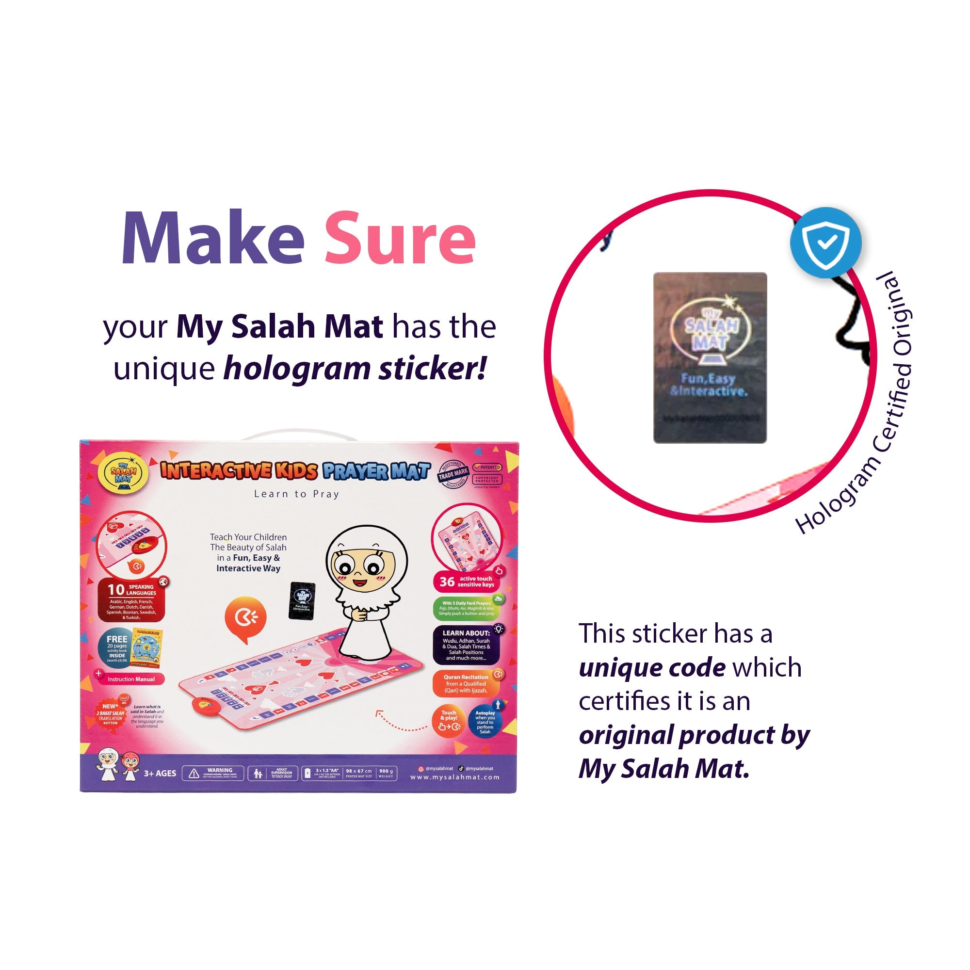 Smart Interactive Kids Prayer Mat Pink Version |  Now with Salah Translation | Ramadan & Eid Gift