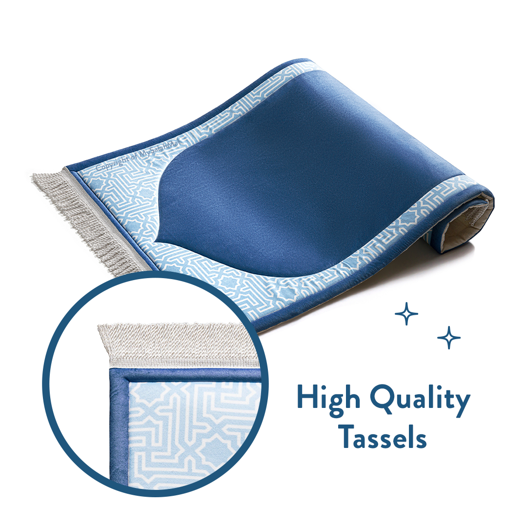 Padded Kids Prayer Mat with Classic Blue Design | Urban Rugs UK | Ramadan & Eid Gift