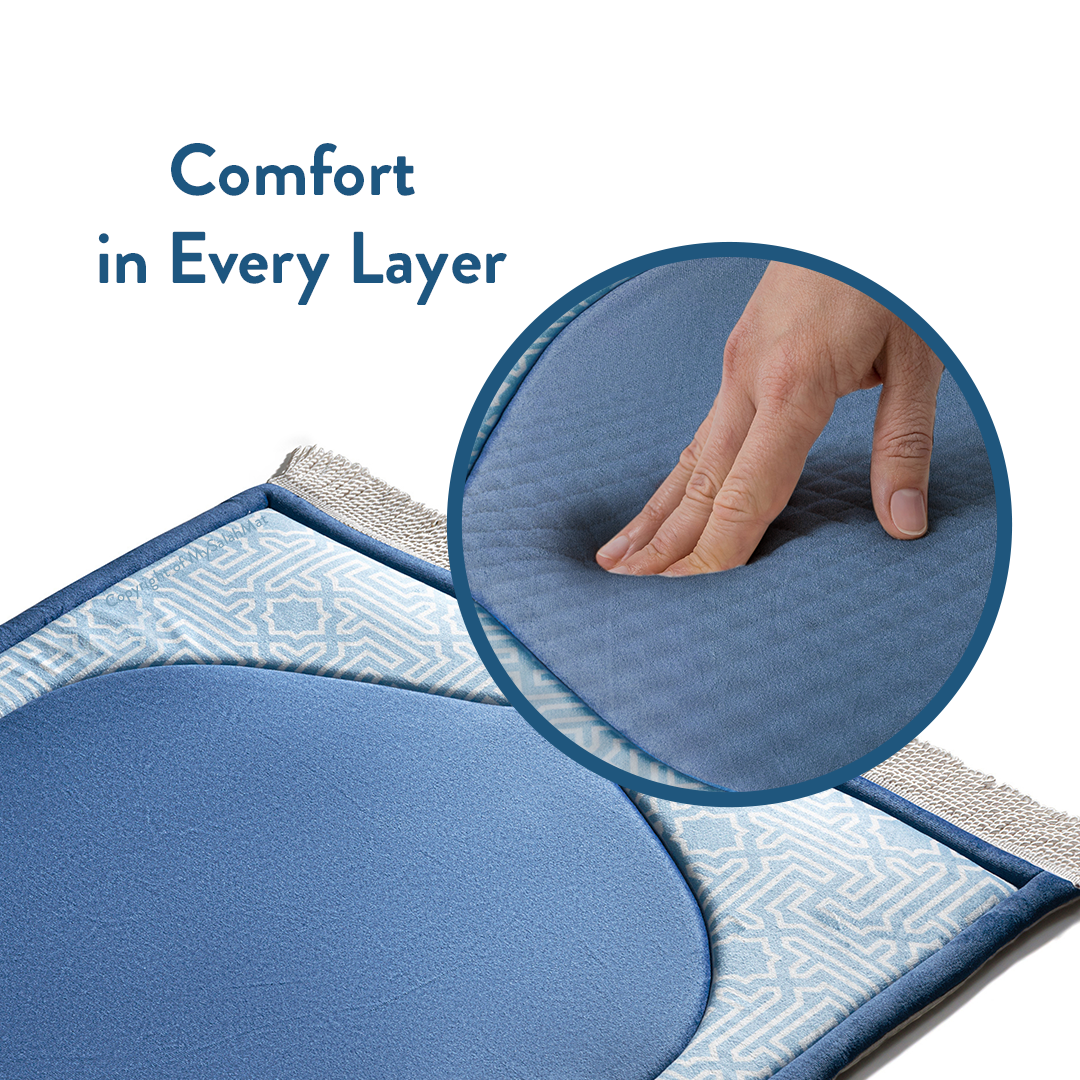 Padded Kids Prayer Mat with Classic Blue Design | Urban Rugs UK | Ramadan & Eid Gift