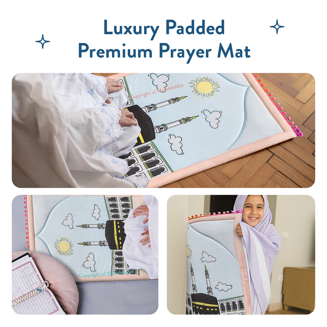 Padded Toddler Prayer Mat with Midday in Mecca Design by Urban Rugs UK | Ramadan & Eid Gift