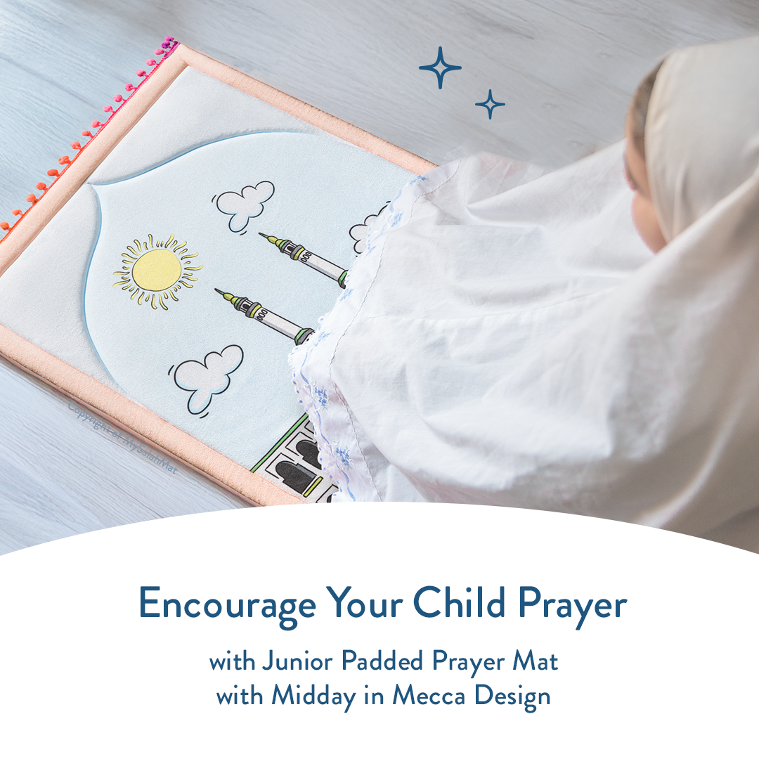 Padded Toddler Prayer Mat with Midday in Mecca Design by Urban Rugs UK | Ramadan & Eid Gift
