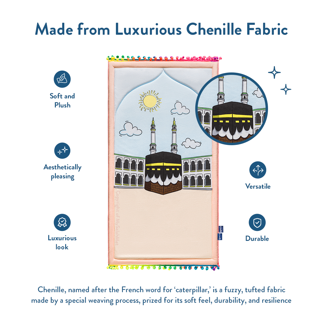 Padded Toddler Prayer Mat with Midday in Mecca Design by Urban Rugs UK | Ramadan & Eid Gift