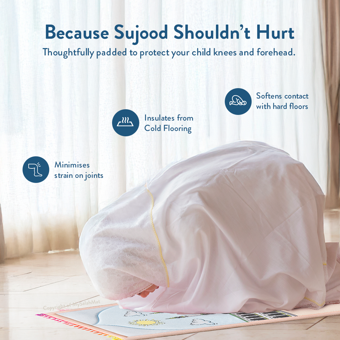 Padded Toddler Prayer Mat with Midday in Mecca Design by Urban Rugs UK | Ramadan & Eid Gift