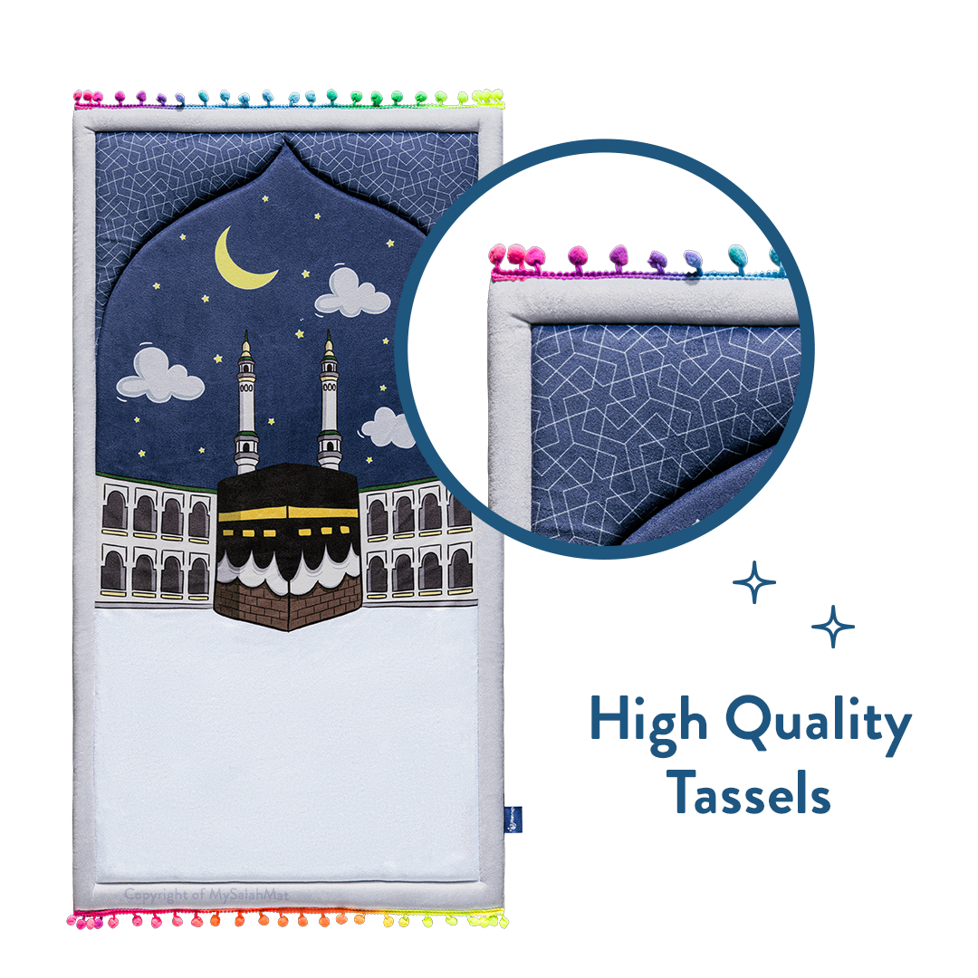 Padded Toddler Prayer Mat with Midnight in Mecca Design by Urban Rugs UK | Ramadan & Eid Gift