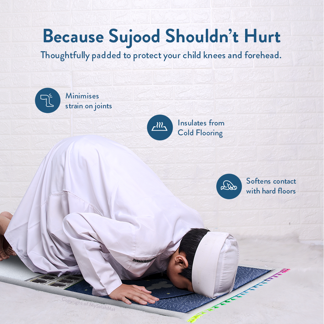 Padded Toddler Prayer Mat with Midnight in Mecca Design by Urban Rugs UK | Ramadan & Eid Gift