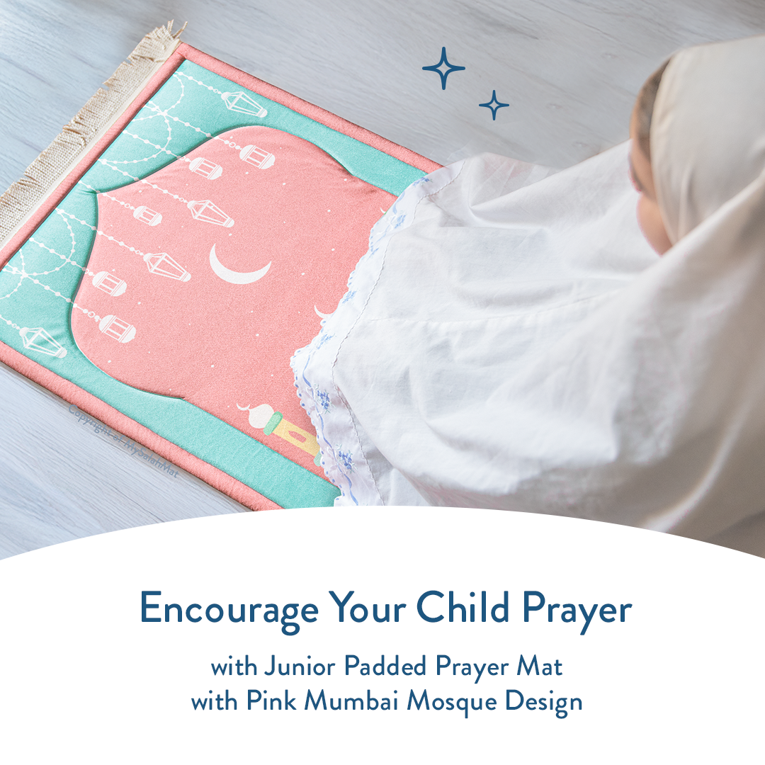 Padded Kids Prayer Mat with Pink Mumbai Mosque Design by Urban Rugs UK | Ramadan & Eid Gift
