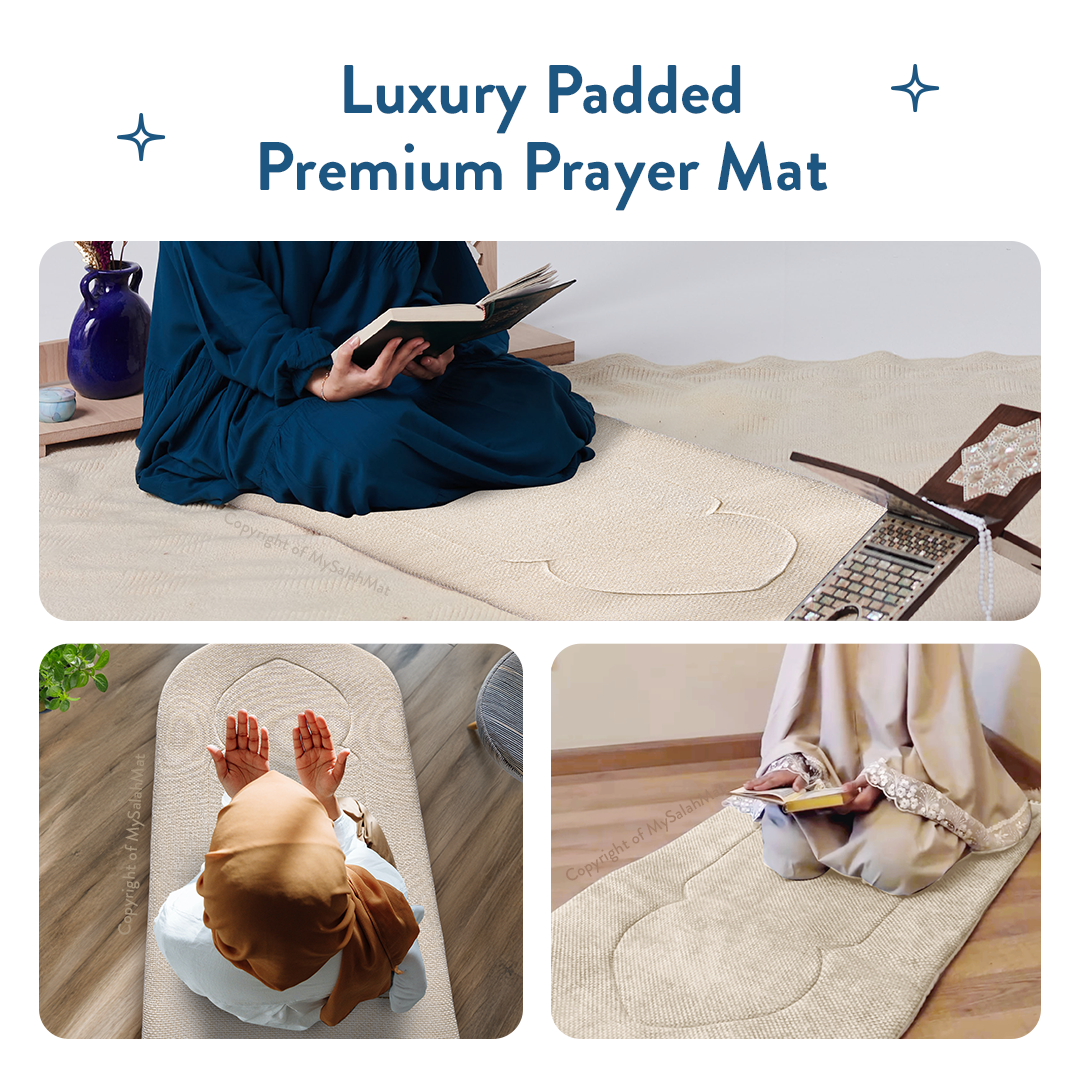 Padded Prayer Mat with Luxury Sand Arched Design by Urban Rugs UK | Ramadan & Eid Gift