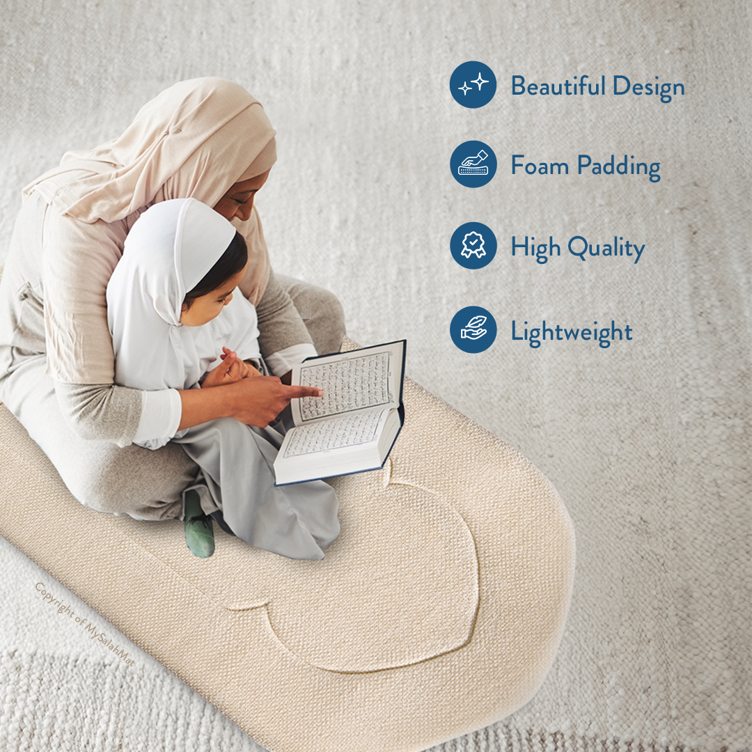 Padded Prayer Mat with Luxury Sand Arched Design by Urban Rugs UK | Ramadan & Eid Gift