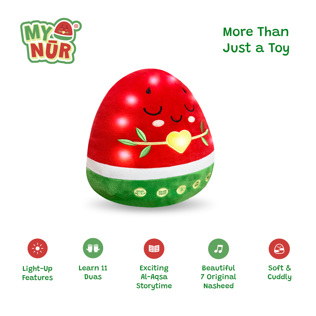 Nūr the Watermelon | A NEW Light-Up Interactive Islamic Plushie, Learn Surahs, Duas & More | Ramadan & Eid Gift