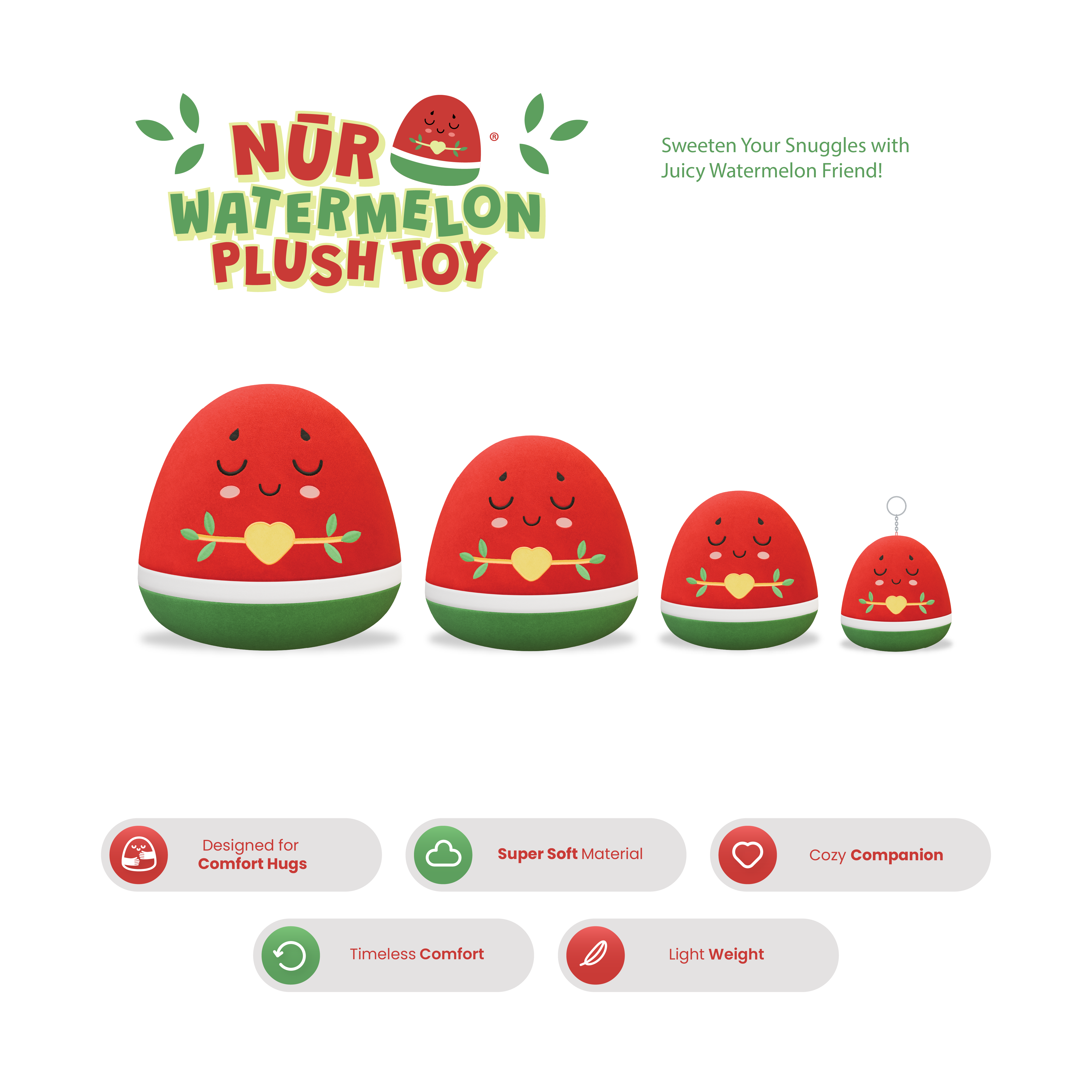 Watermelon Plushie - 30cm Soft Cuddly Pillow Adorable Fruit Plush Muslim Doll | Ramadan & Eid Gift