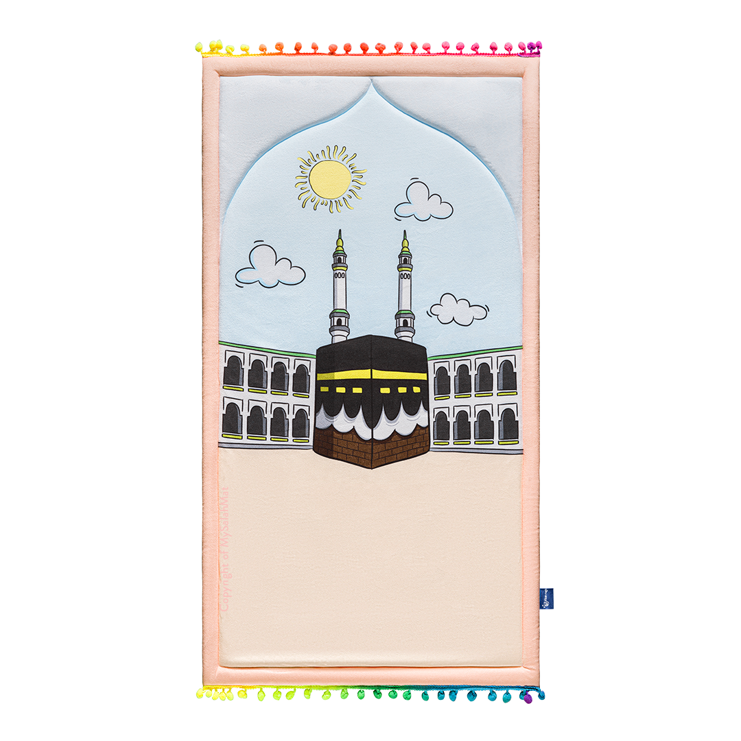 Padded Toddler Prayer Mat with Midday in Mecca Design by Urban Rugs UK | Ramadan & Eid Gift