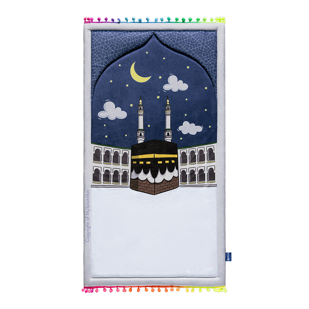 Padded Toddler Prayer Mat with Midnight in Mecca Design by Urban Rugs UK | Ramadan & Eid Gift